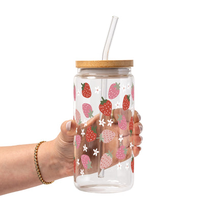 Watercolor Cutie Strawberries Glass Cups