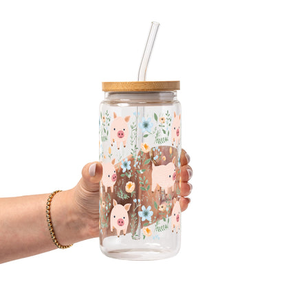 Piggies and Posies Glass Cups
