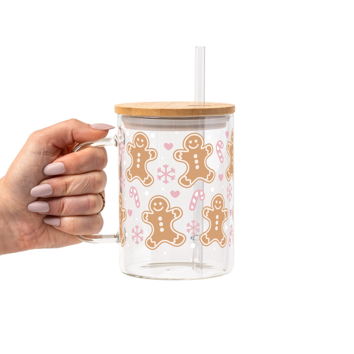 Pink Gingerbread Christmas Glass Cups