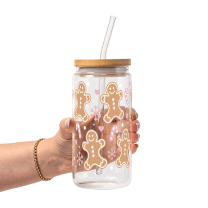 Pink Gingerbread Christmas Glass Cups