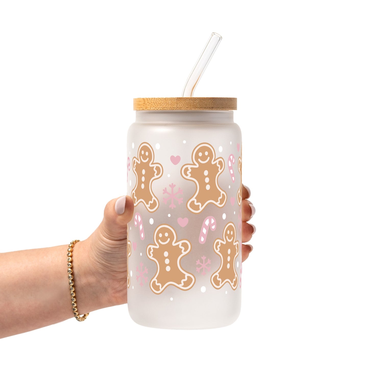 Pink Gingerbread Christmas Glass Cups