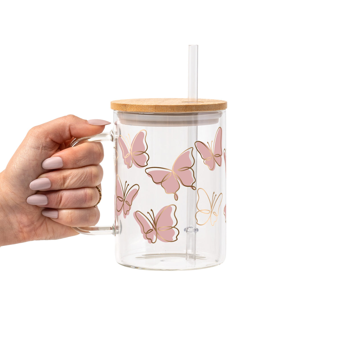 Pink Butterfly Glass Cups