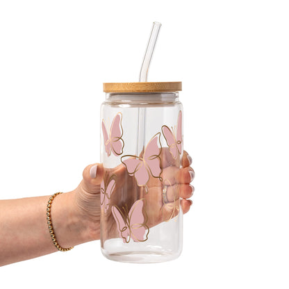 Pink Butterfly Glass Cups