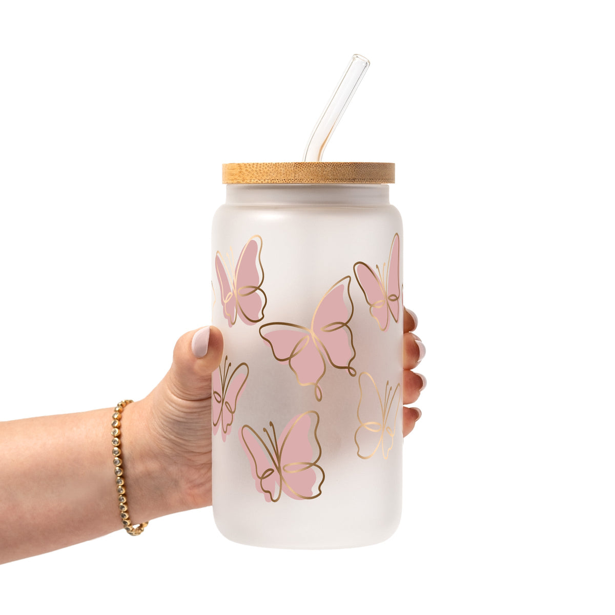 Pink Butterfly Glass Cups