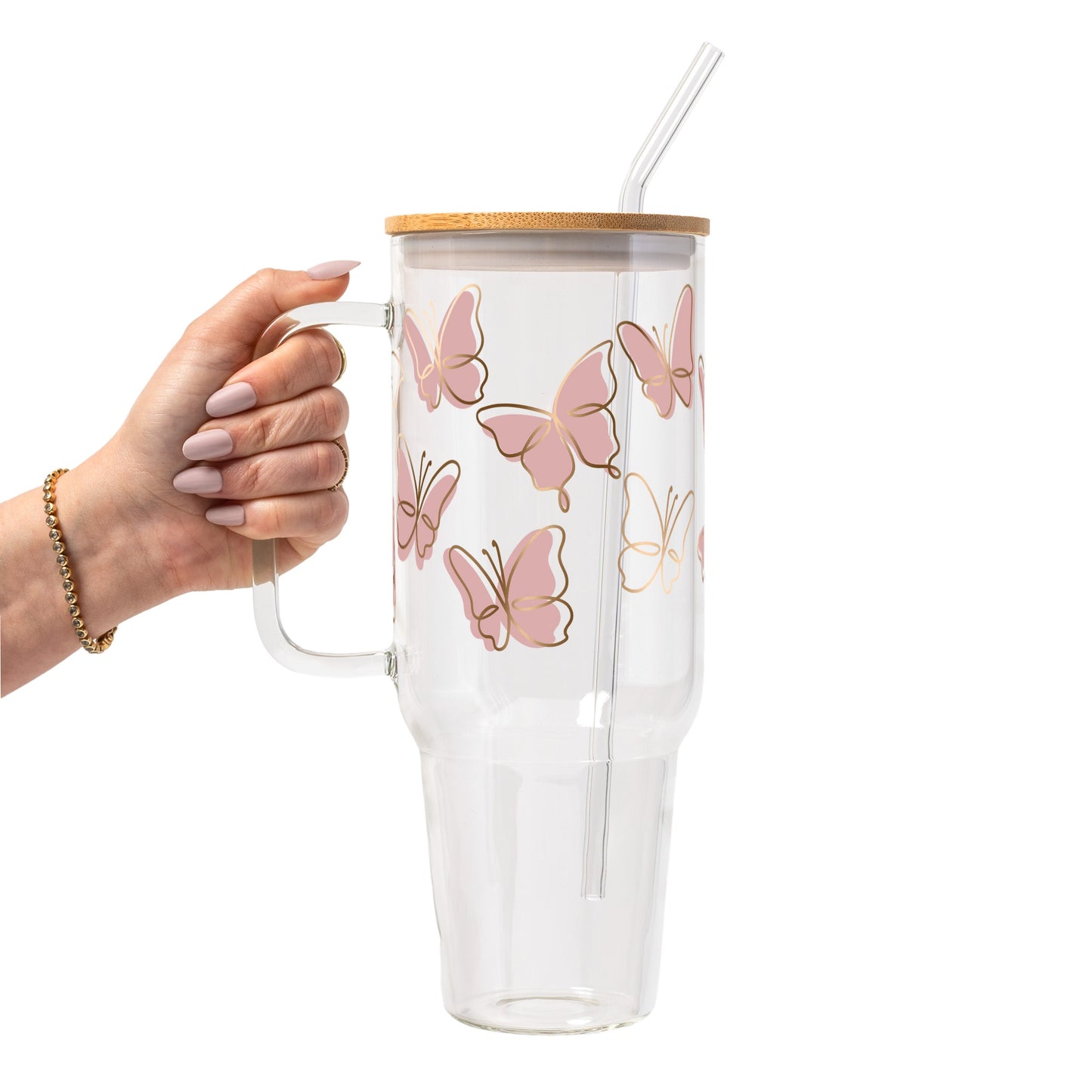 Pink Butterfly Glass Cups