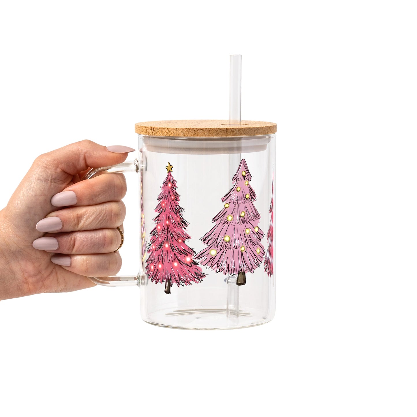 Pink Christmas Trees Glass Cups