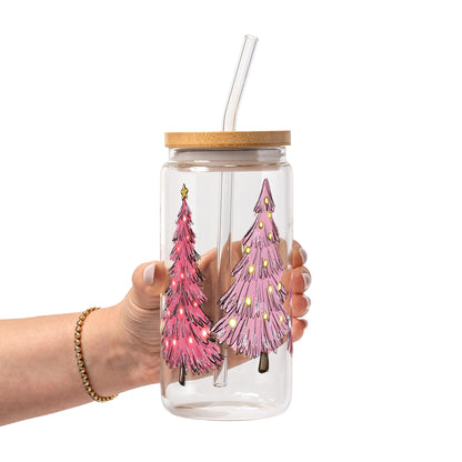 Pink Christmas Trees Glass Cups