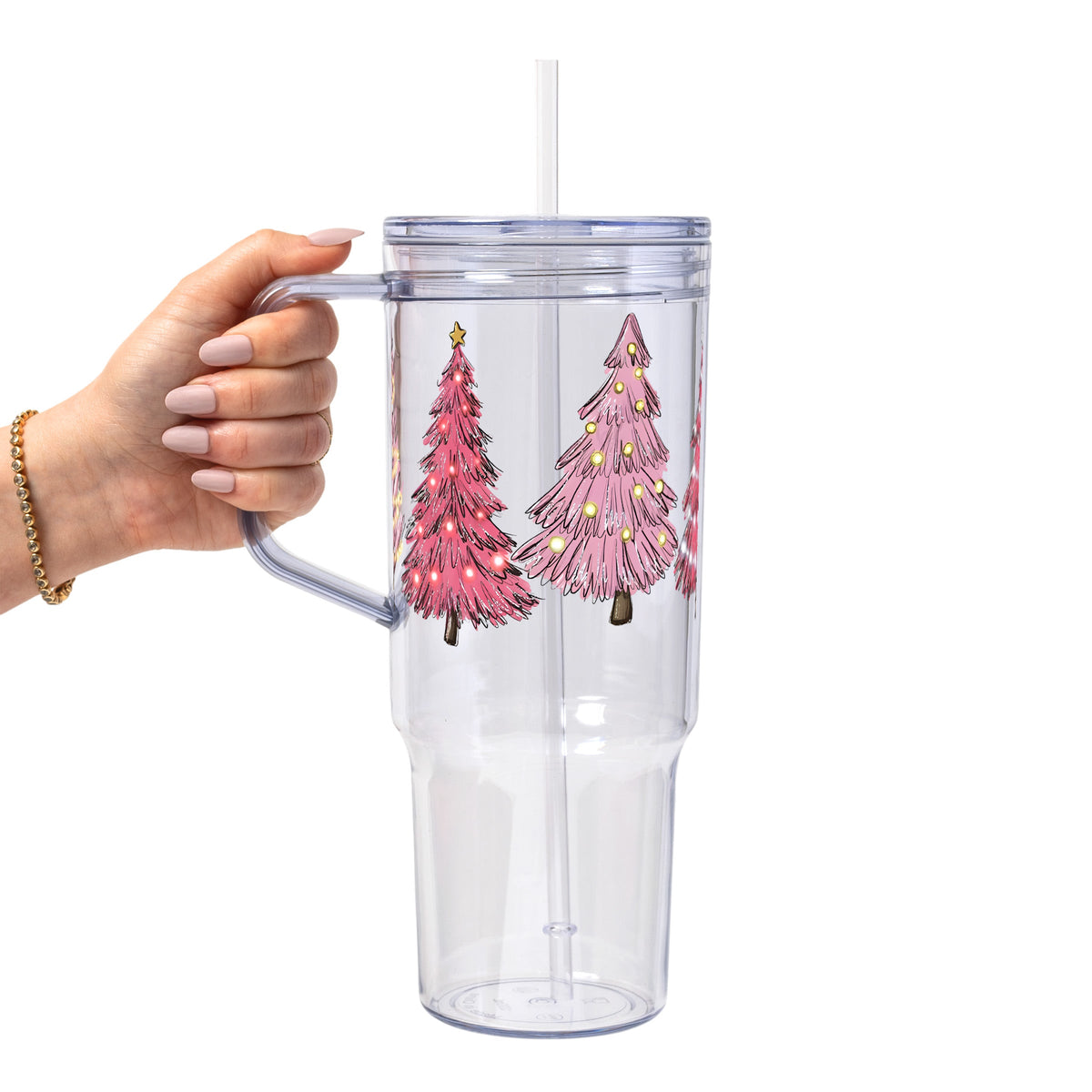 Pink Christmas Trees Glass Cups