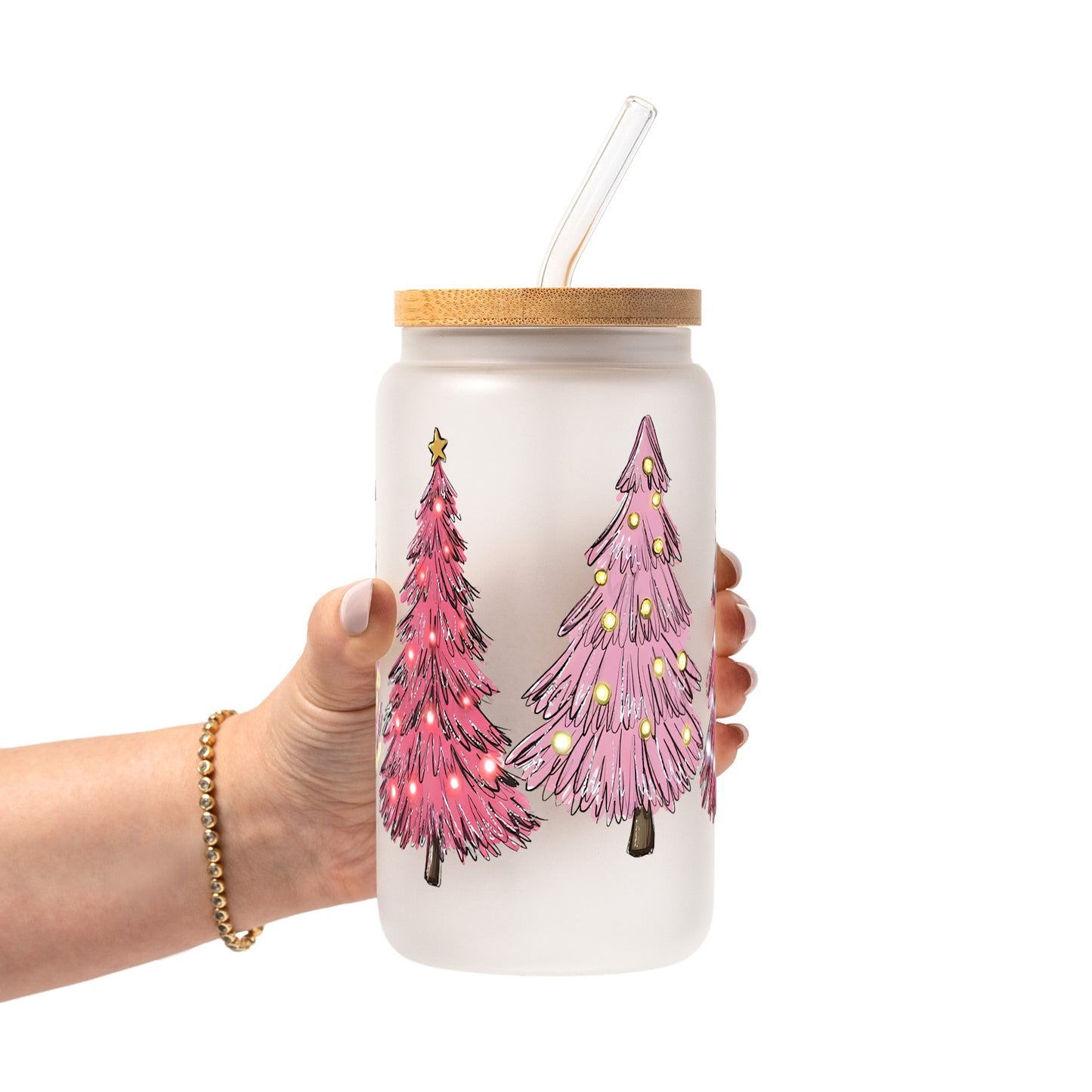 Pink Christmas Trees Glass Cups