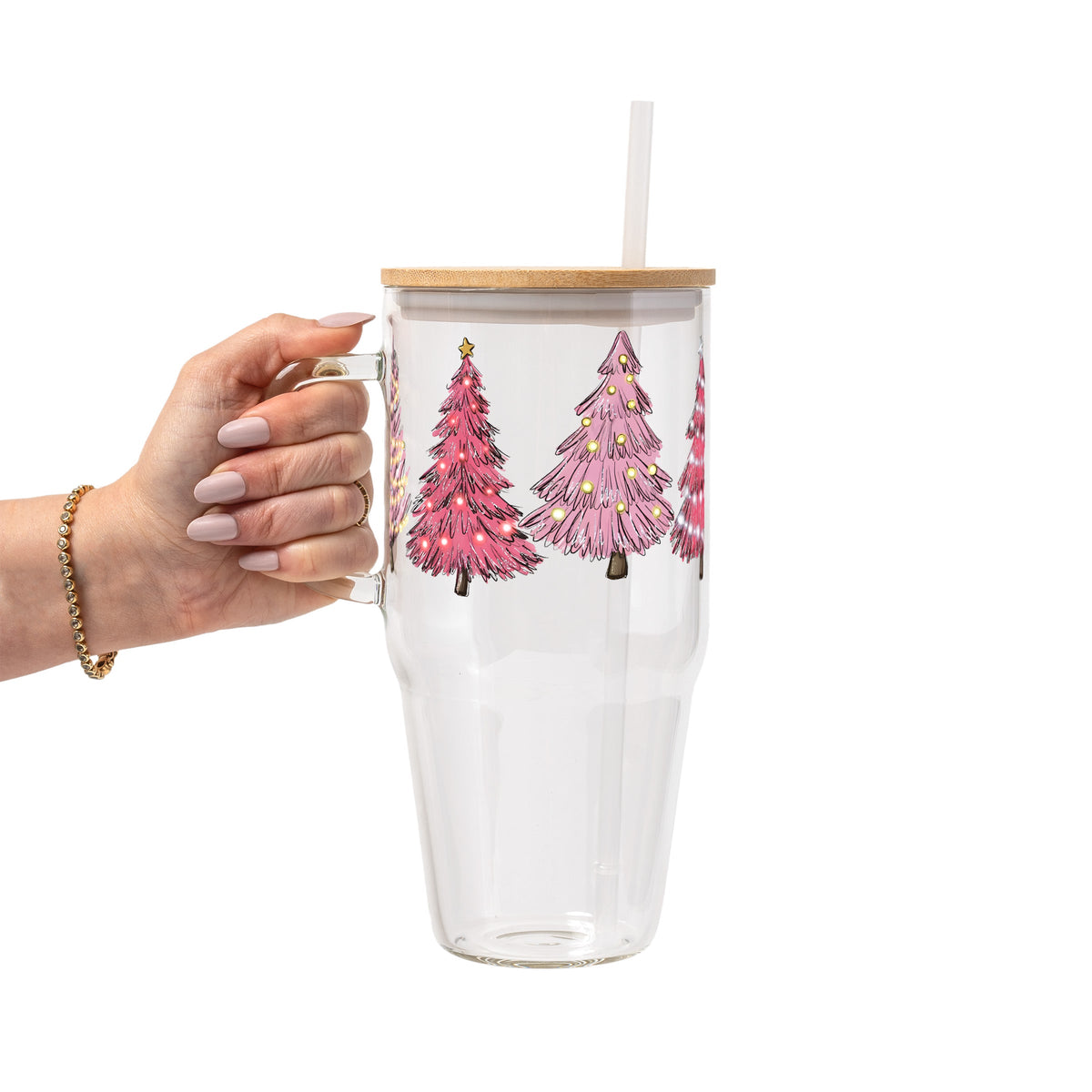 Pink Christmas Trees Glass Cups