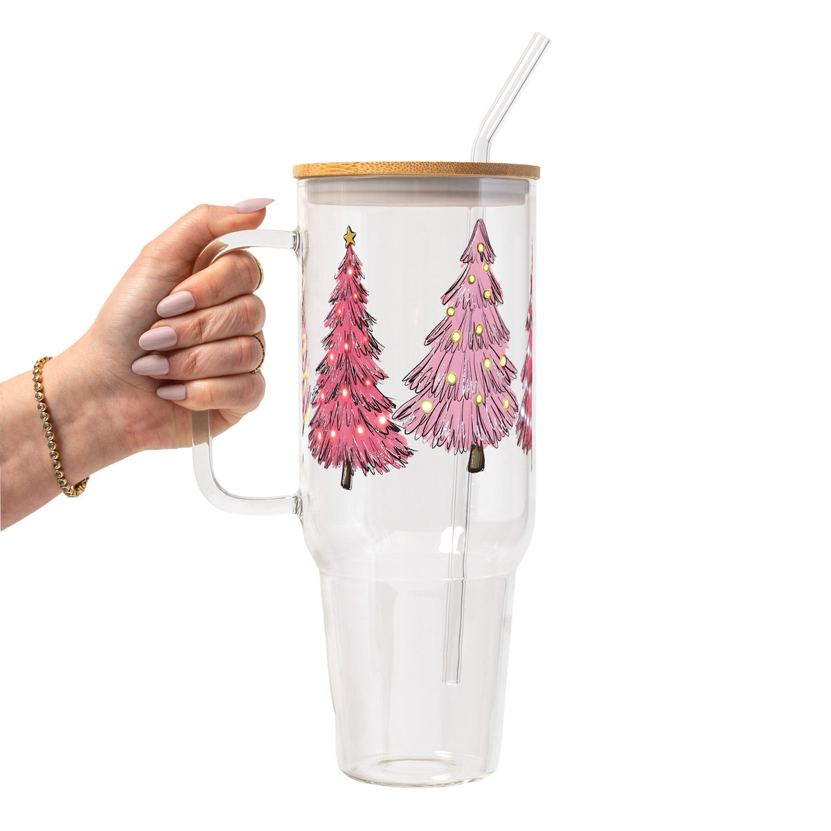 Pink Christmas Trees Glass Cups
