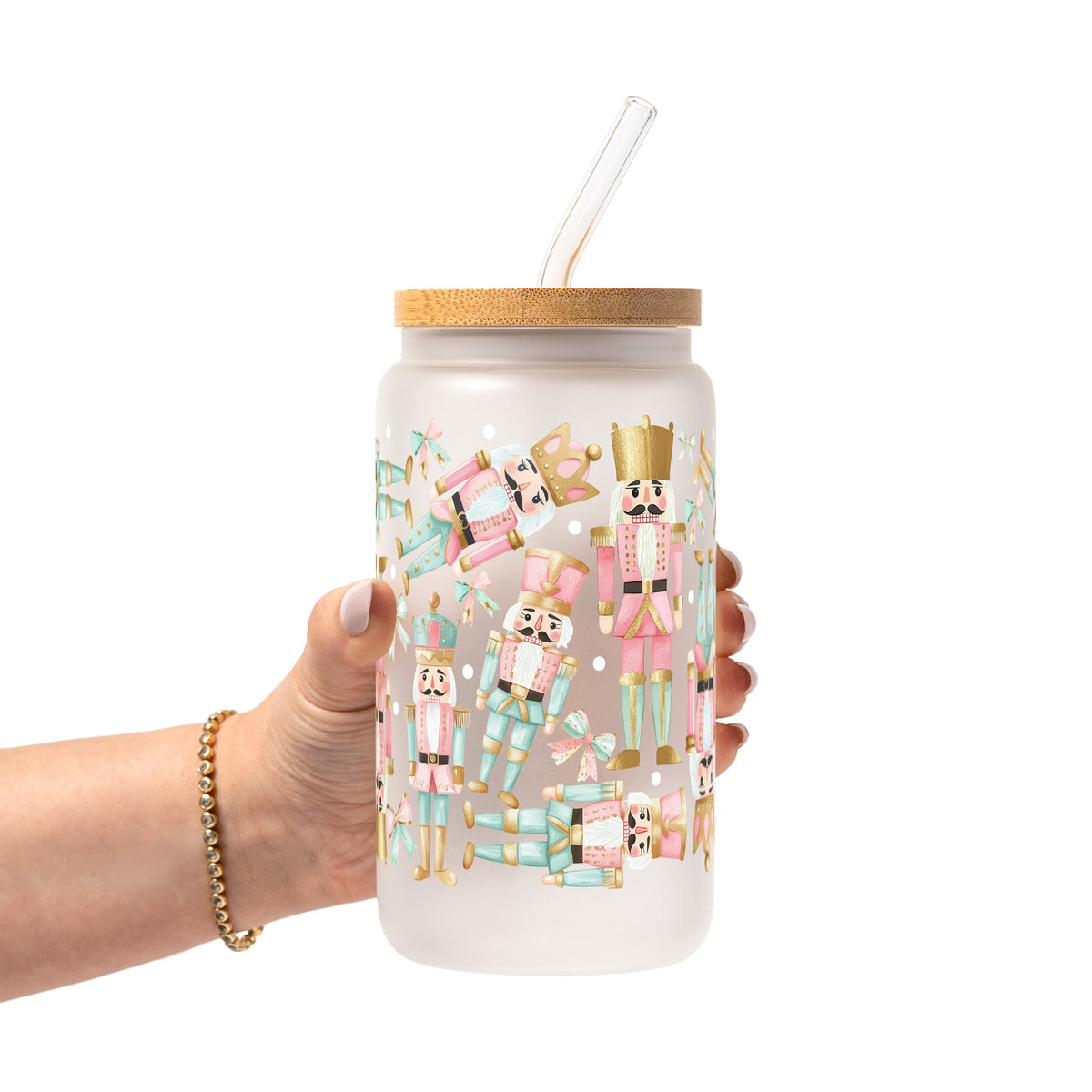 Pink Nutcracker Christmas Glass Cups