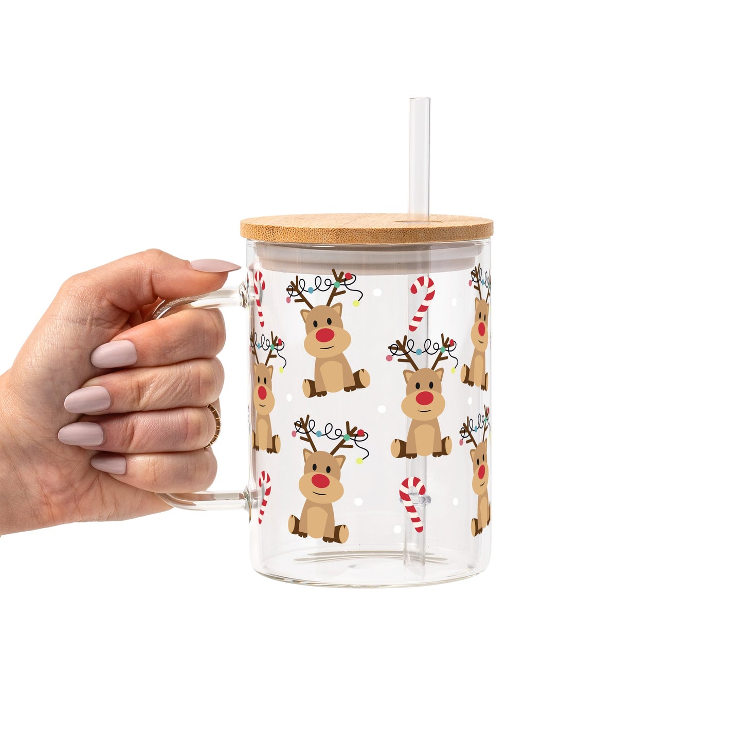 Christmas Reindeer Candy Cane Glass Cups