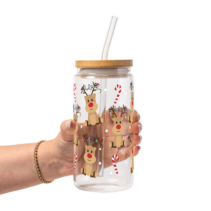 Christmas Reindeer Candy Cane Glass Cups