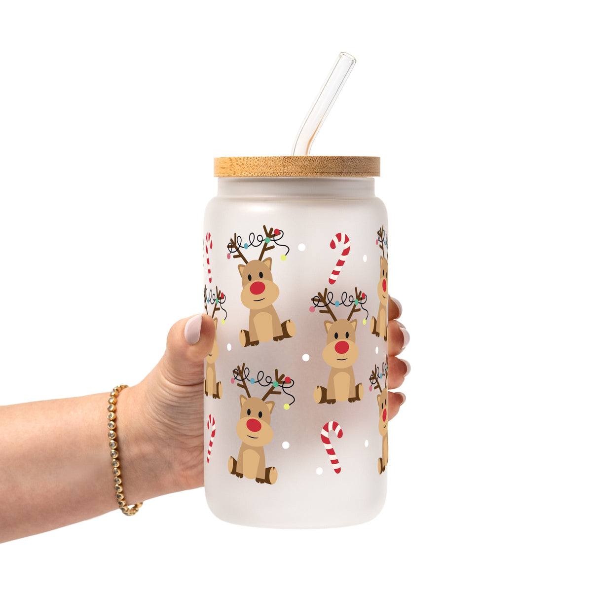 Christmas Reindeer Candy Cane Glass Cups