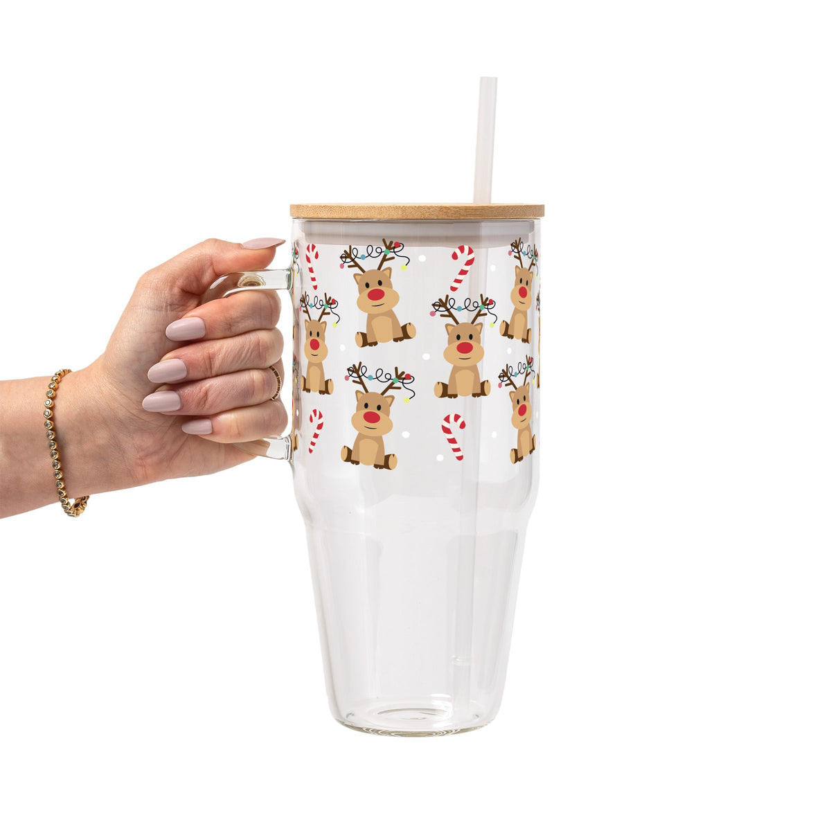Christmas Reindeer Candy Cane Glass Cups