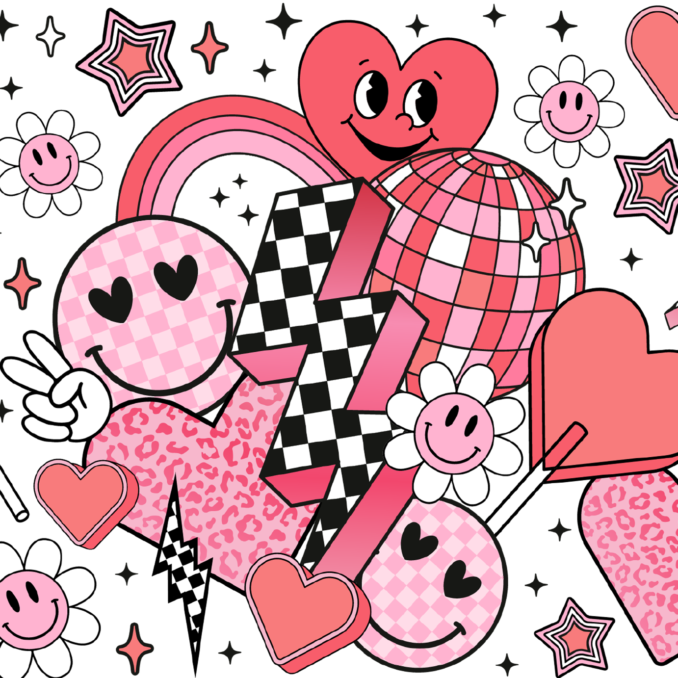 Retro Valentine Smiley Heart Glass Cups