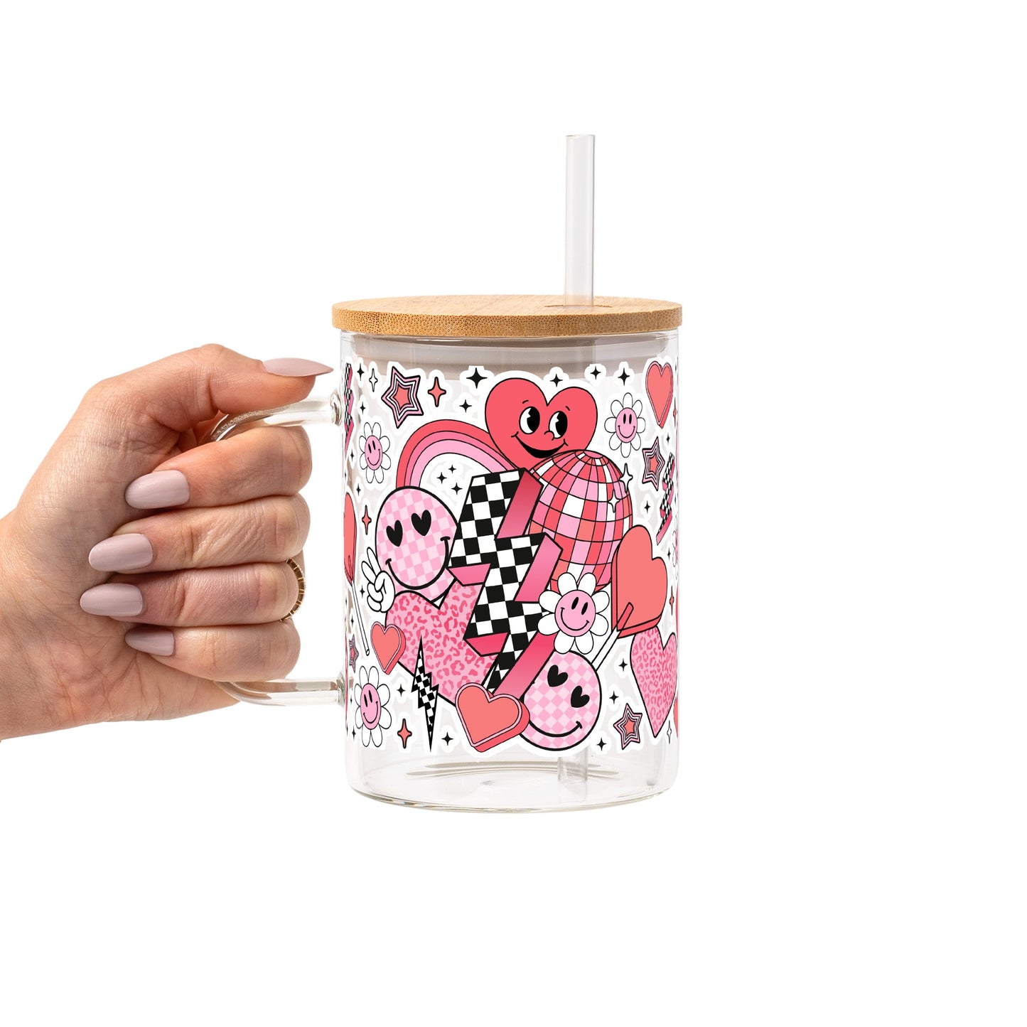 Retro Valentine Smiley Heart Glass Cups