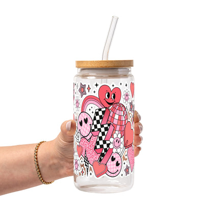 Retro Valentine Smiley Heart Glass Cups