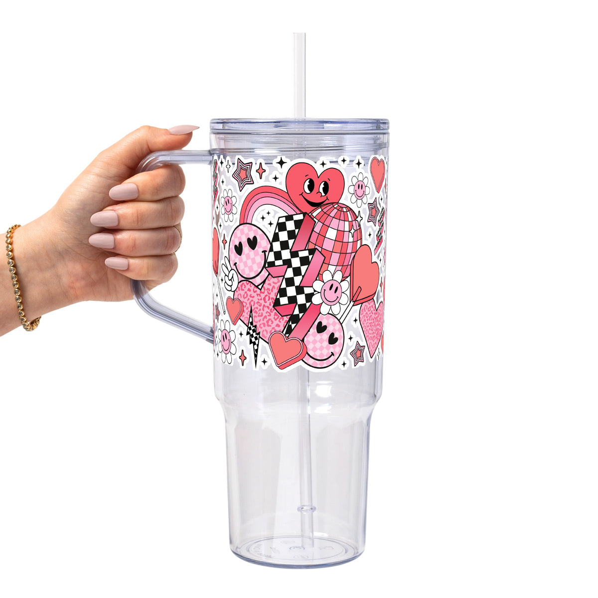 Retro Valentine Smiley Heart Glass Cups