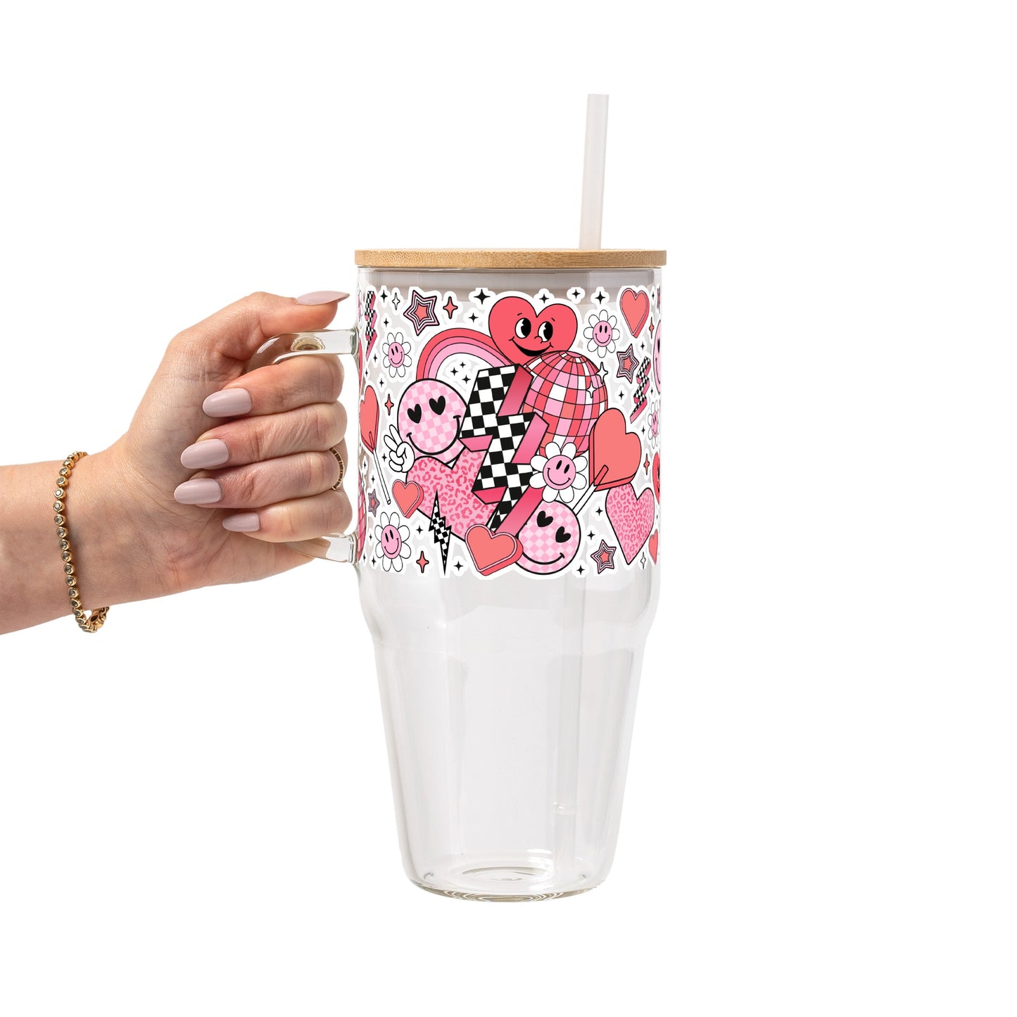 Retro Valentine Smiley Heart Glass Cups