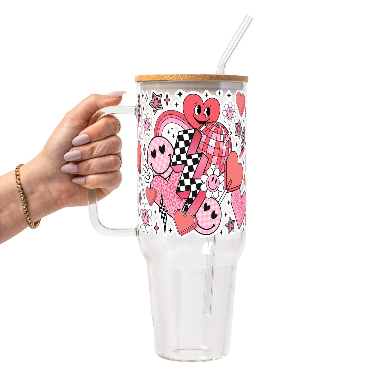 Retro Valentine Smiley Heart Glass Cups