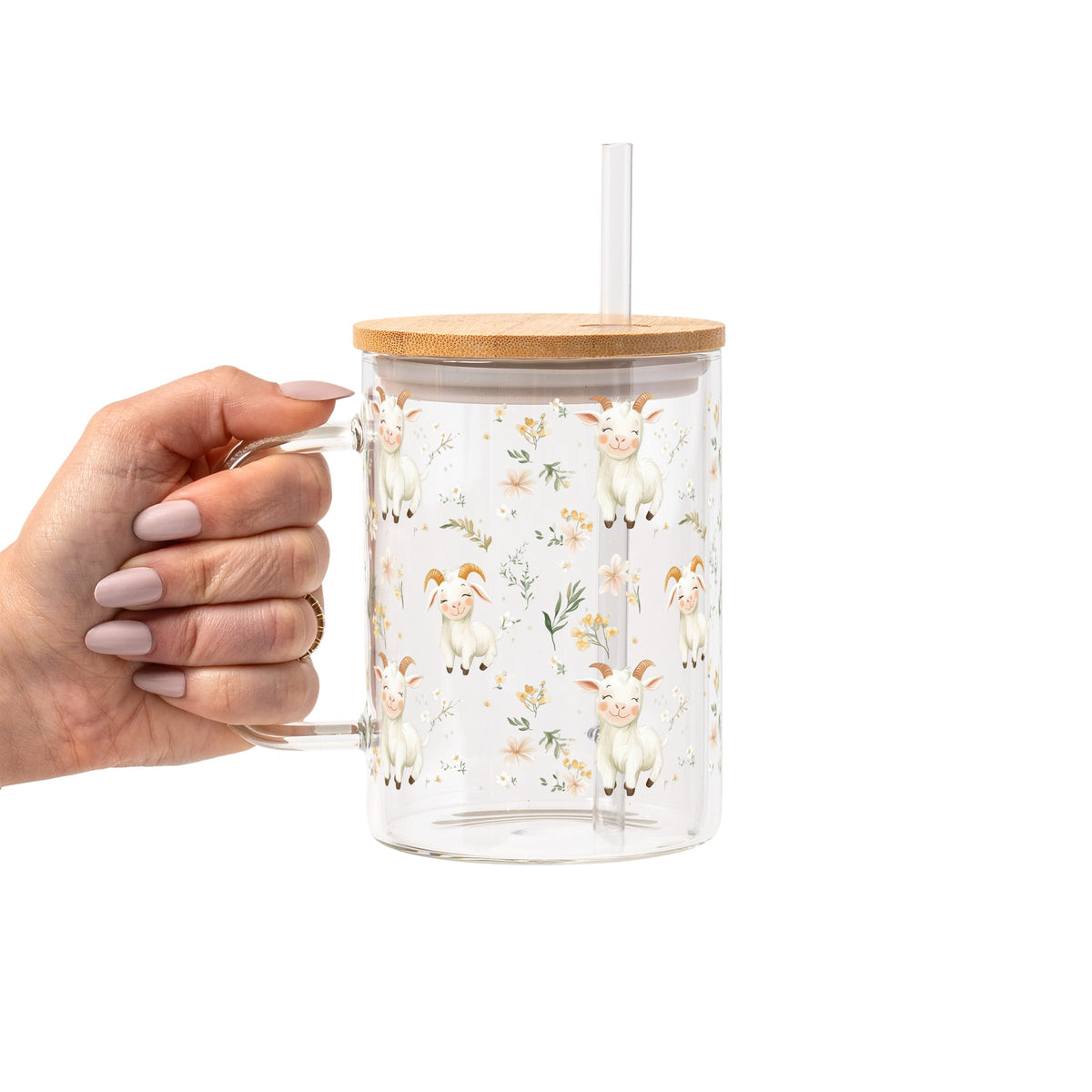 Floral Cute Goats Glass Cups