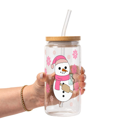 Boujee Pink Snowman Glass Cups