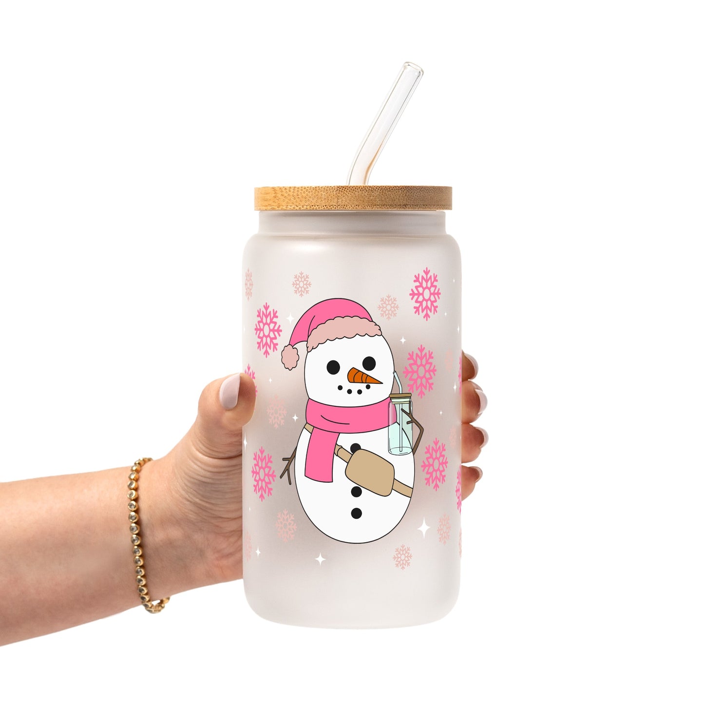 Boujee Pink Snowman Glass Cups