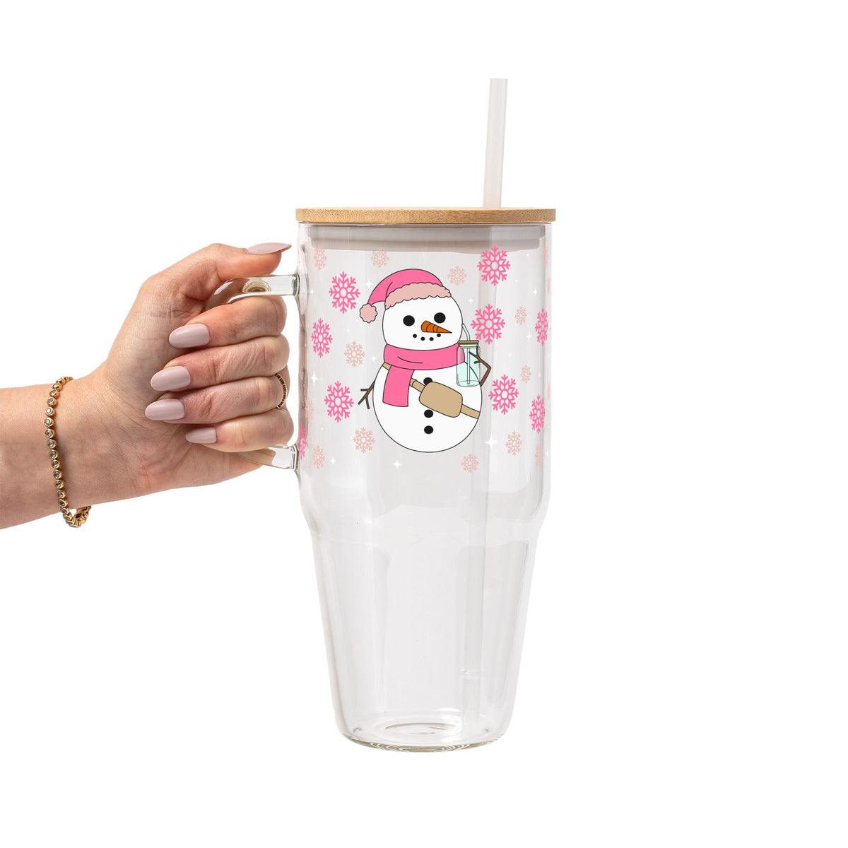 Boujee Pink Snowman Glass Cups