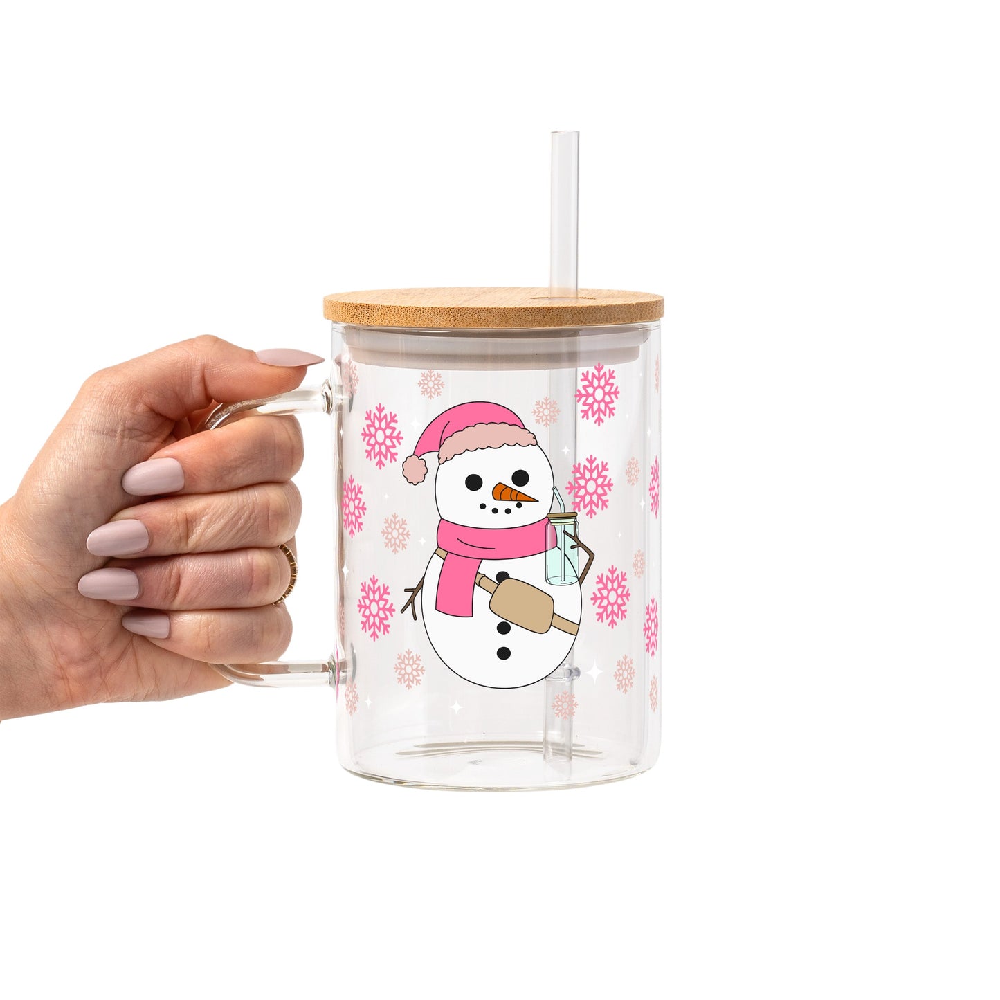 Boujee Pink Snowman Glass Cups