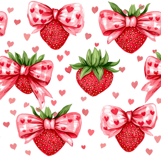 Tazas de cristal con moños de fresa para el Día de San Valentín