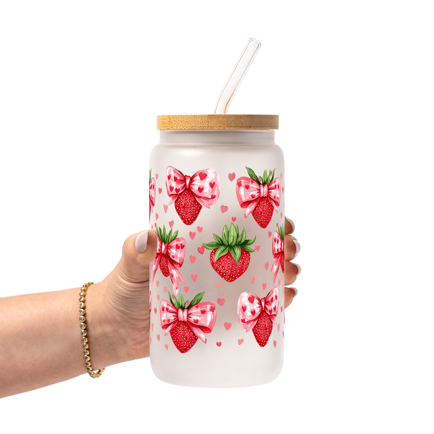 Valentine's Day Strawberry Bows Glass Cups