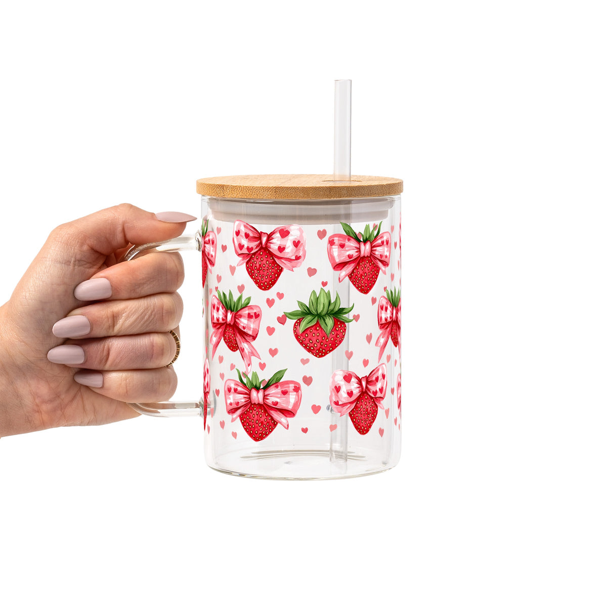 Valentine's Day Strawberry Bows Glass Cups