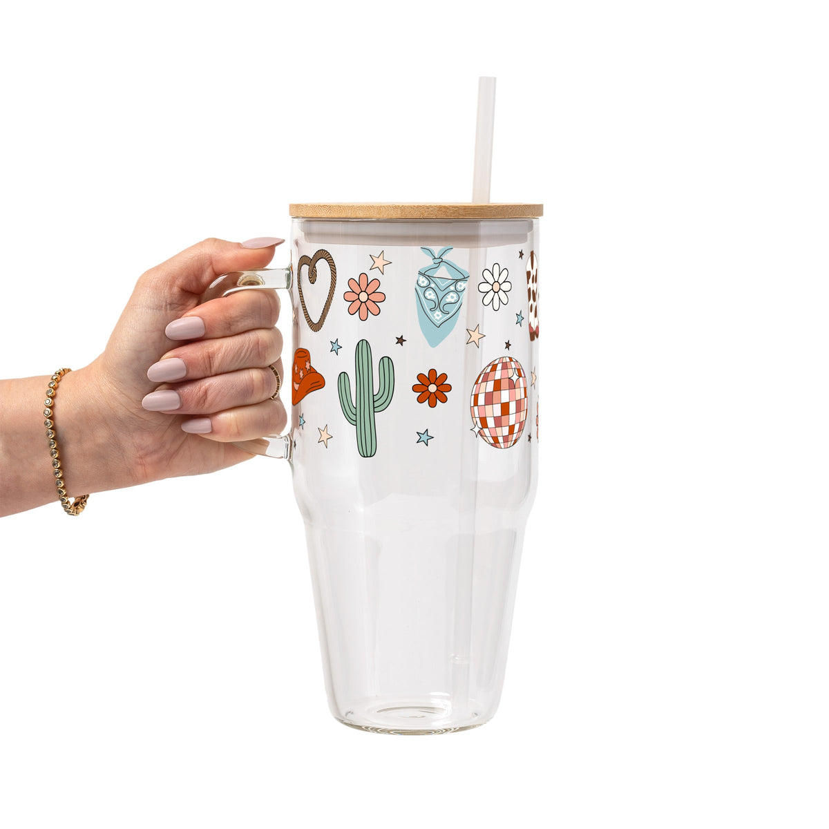 Vasos de cristal con diseño de discoteca western bonito
