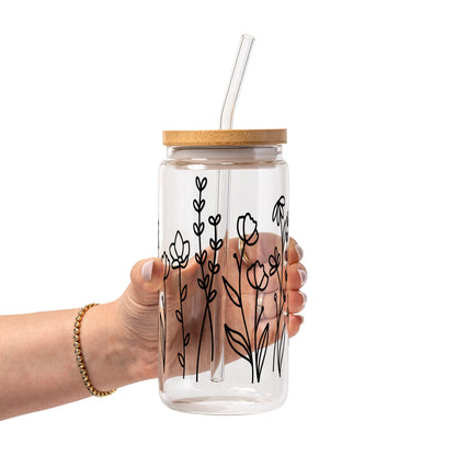 Black Wildflower Glass Cups