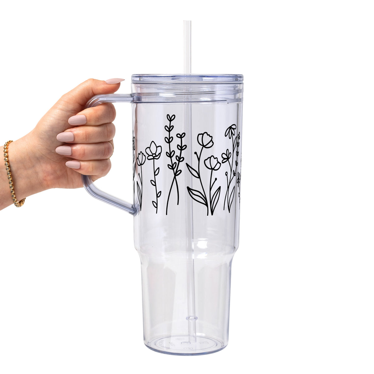 Black Wildflower Glass Cups