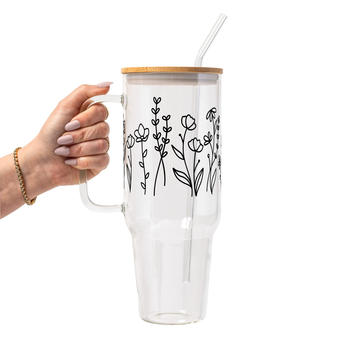 Black Wildflower Glass Cups