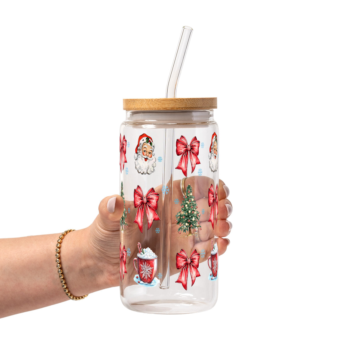 Christmas Bow Clause Glass Cups