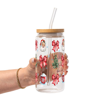Christmas Bow Clause Glass Cups