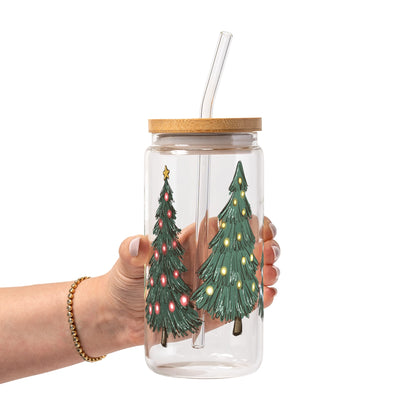 Green Christmas Trees Glass Cups