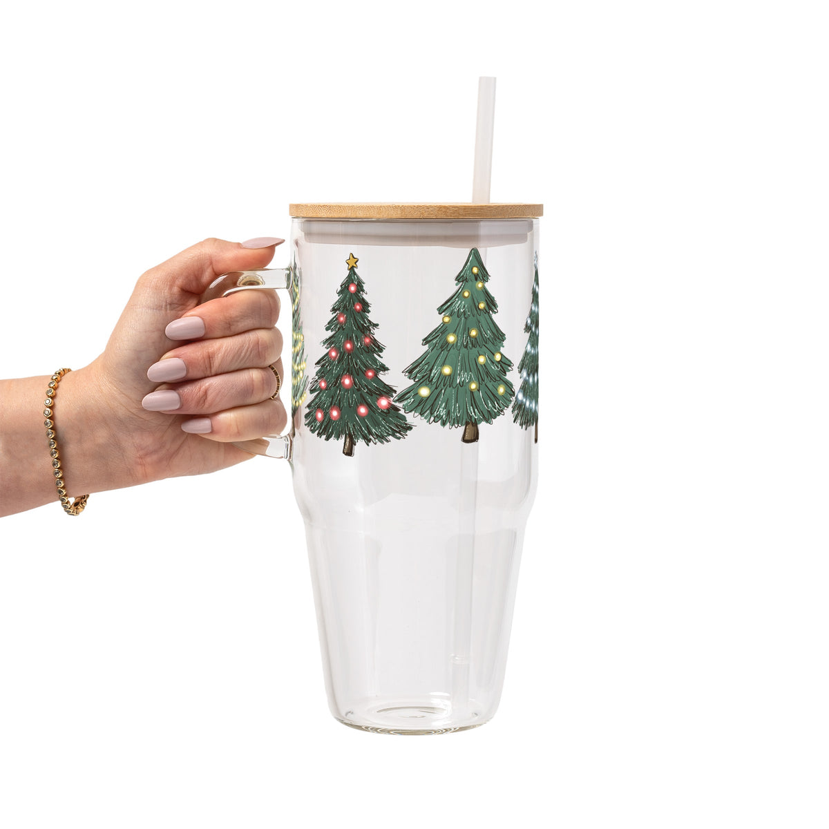 Green Christmas Trees Glass Cups
