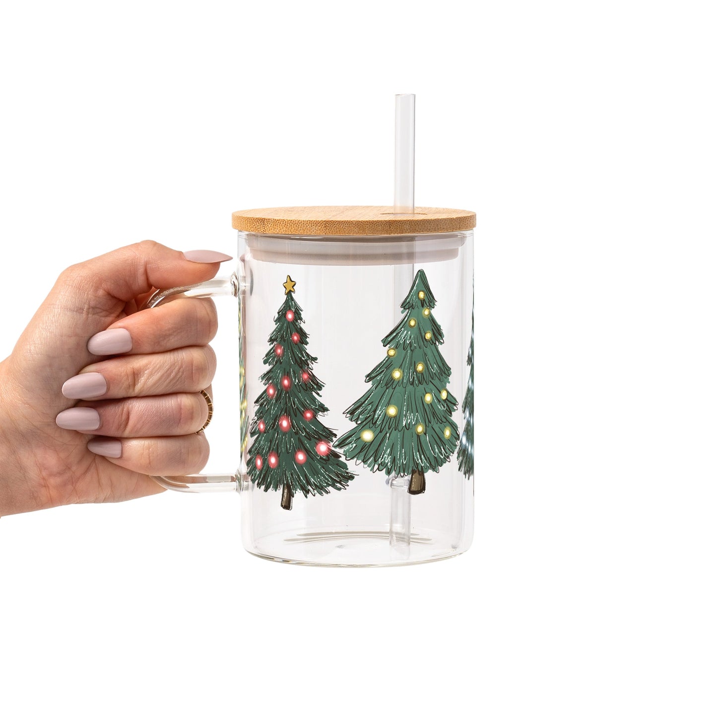 Green Christmas Trees Glass Cups