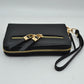 Structured Dual Zipper Wristlet Wallet Clutch with Removable Strap