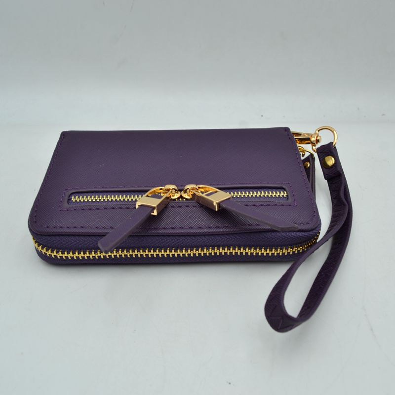 Structured Dual Zipper Wristlet Wallet Clutch with Removable Strap