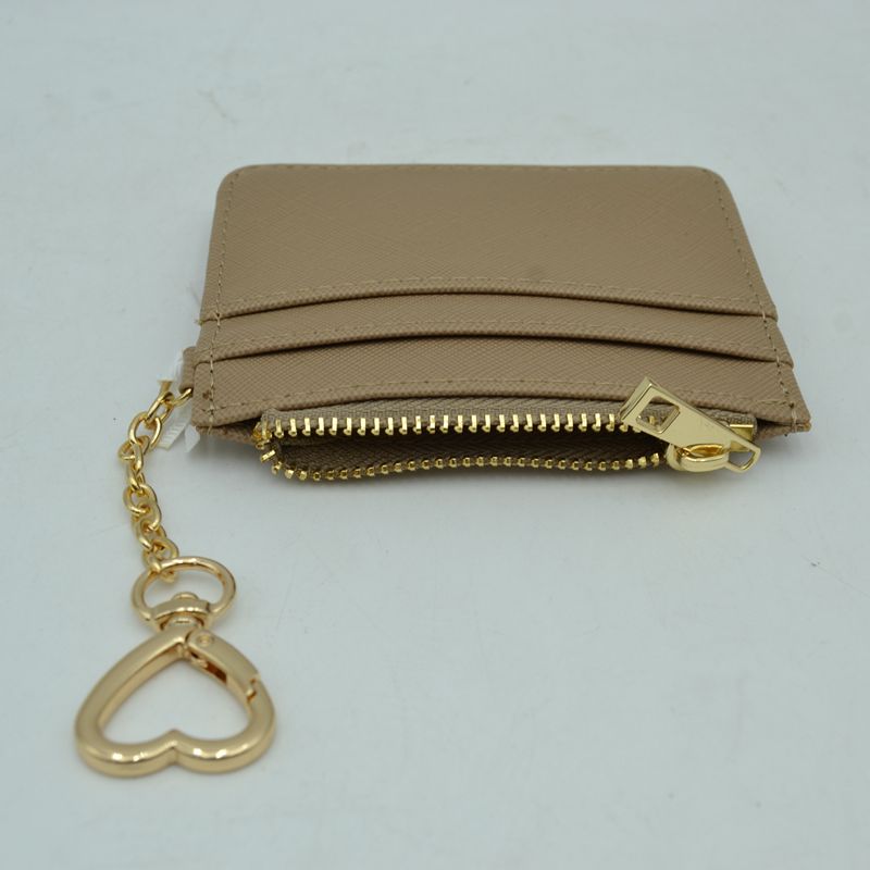 Slim Card Holder Wallet with Zipper Pocket and Heart Keyring