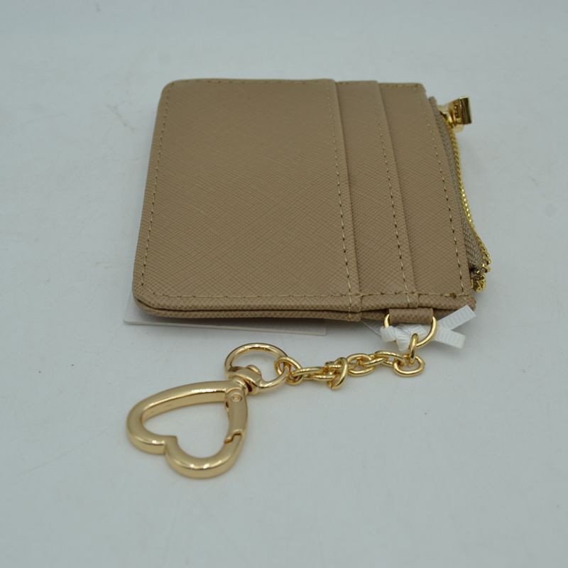 Slim Card Holder Wallet with Zipper Pocket and Heart Keyring