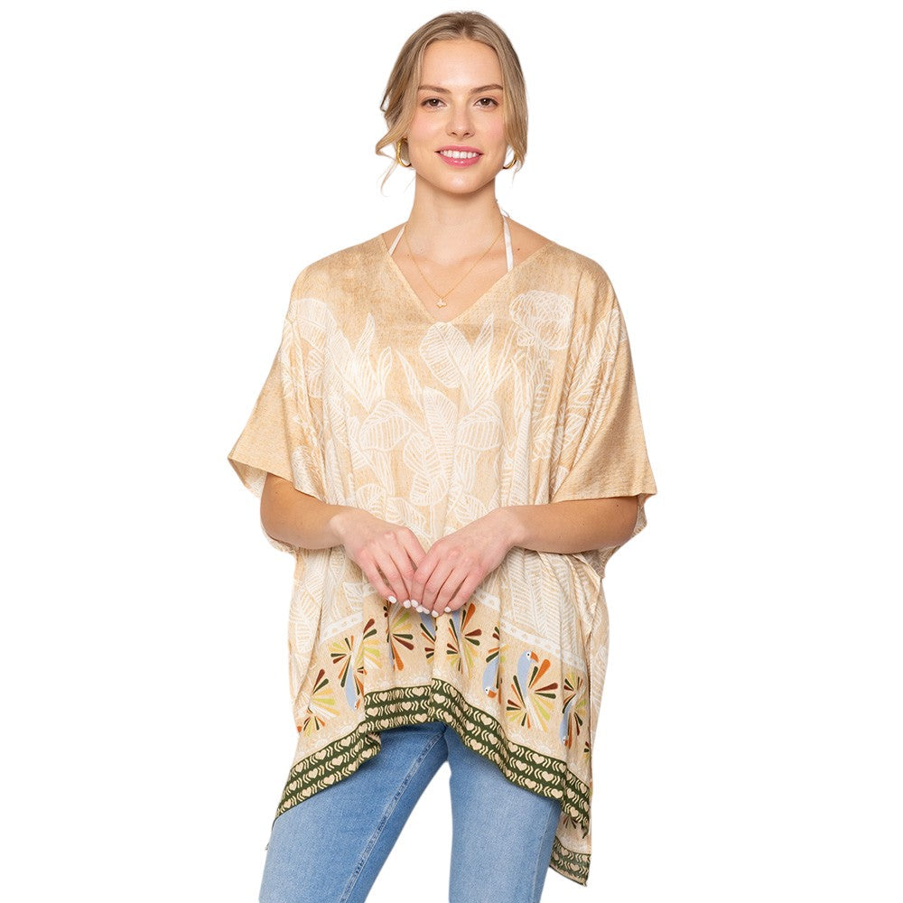 Leaf Print Cover Up Poncho