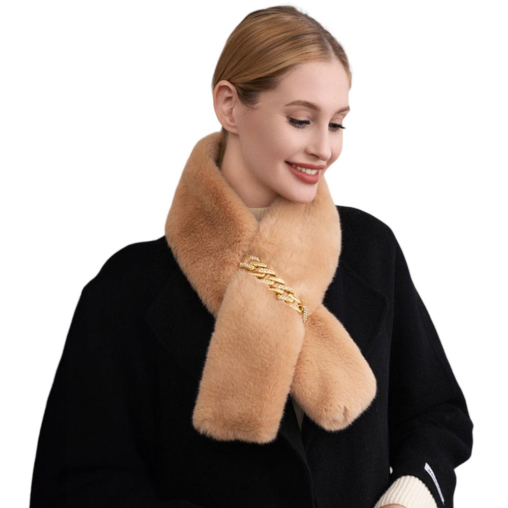 Solid Faux Fur Chain Pull Through Scarf