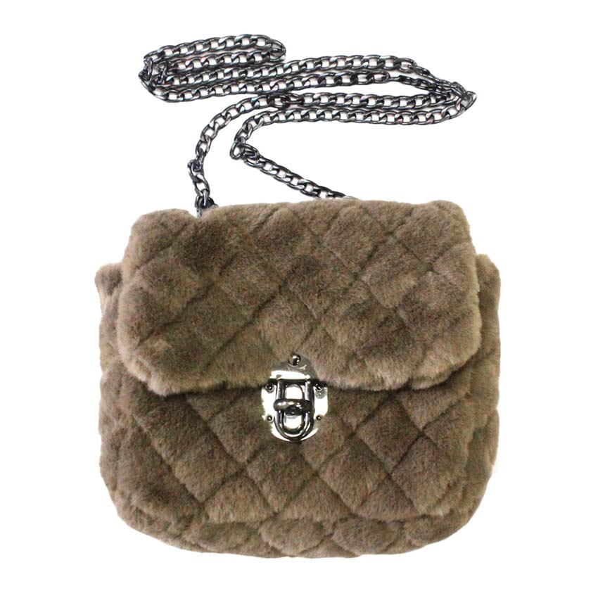 Solid Faux Fur Crossbody Bag